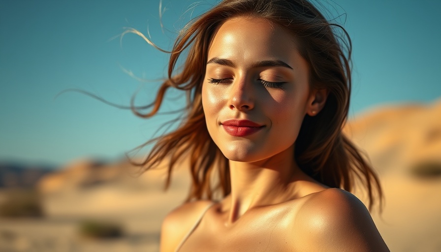 Love-at-First-Swipe Sunscreens: Woman applying sunscreen in a serene landscape.