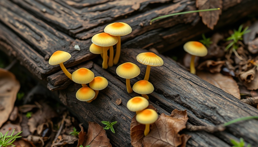 Yellow mushrooms on a forest log showcasing Mushrooms as a Future of Wellness.