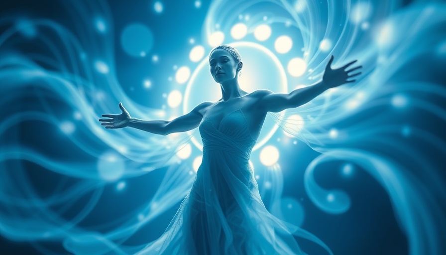 Abstract figure and light waves symbolizing holistic practices for emotional healing.
