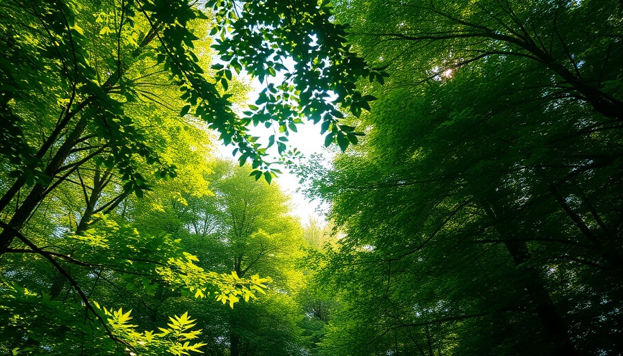 Lush green forest canopy with sunlight, healing retreat transformative experience.