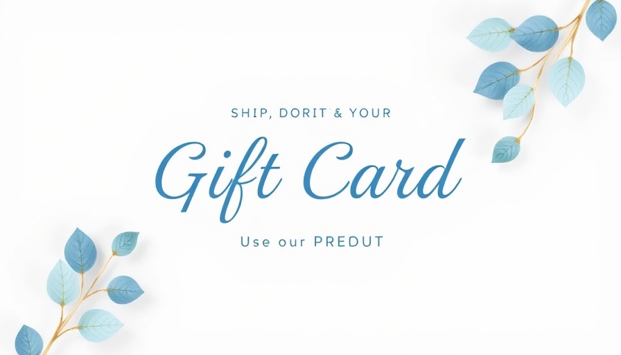Elegant graphic for Mother's Day gift card sale with blue leaf accents