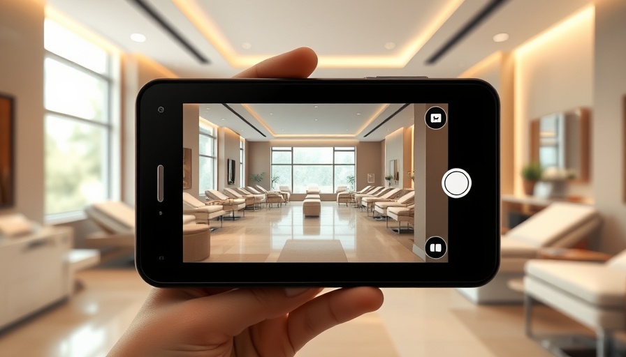 Contemporary spa interior displayed on a smartphone for online booking for spa treatments.