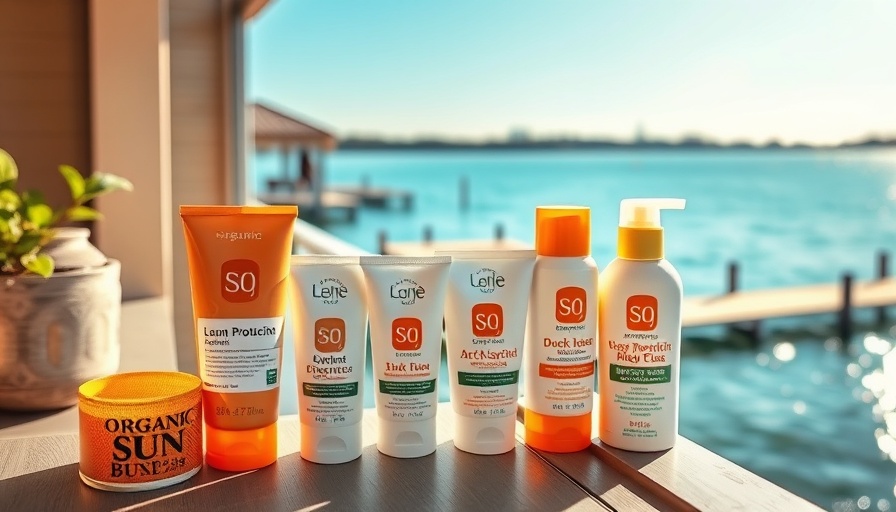 Organic sun protection products on a balcony, by the water. Ultimate sun protection.