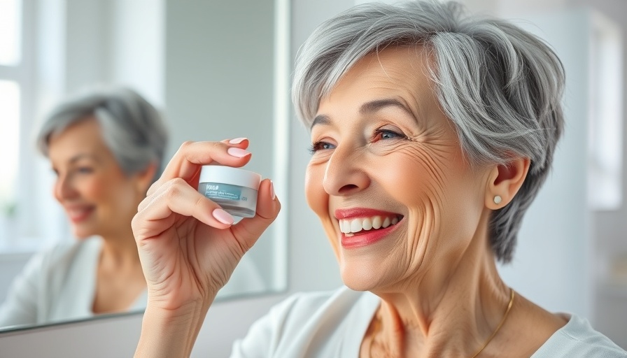 Elderly woman using Pro Age Skincare cream in a bright bathroom.