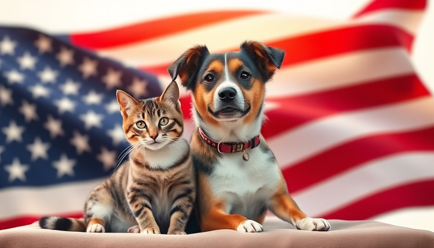 Memorial Day with Tabs the Cat, patriotic pets with American flag.
