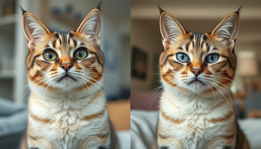 Humorous cat with and without eyeliner comparison.