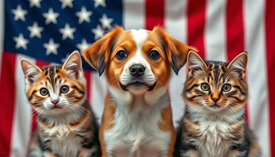 Adorable pets with American flag reflecting Memorial Day beauty.