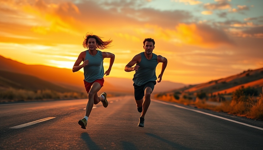 Energetic runners sprinting at sunrise on open road