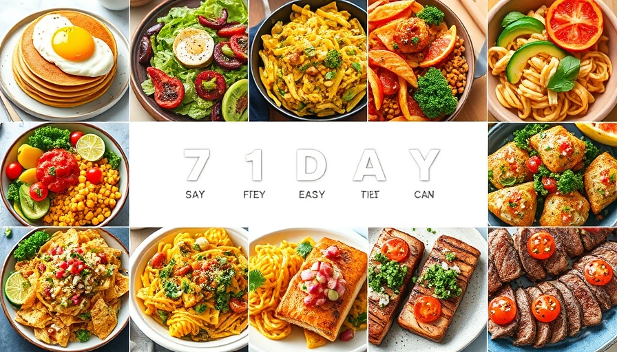 Colorful free 7-day healthy meal plan collage.