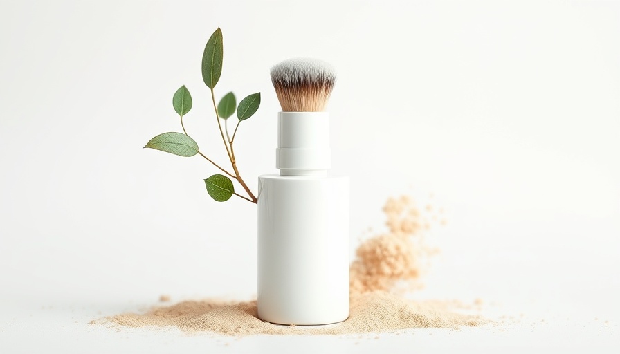 Minimalist cosmetic brush with natural elements for reef-safe sunscreens.