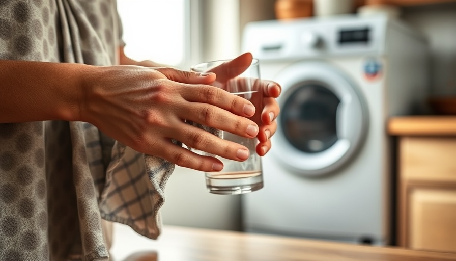 Hands mindfully drying glass in home setting, self-care mindset.