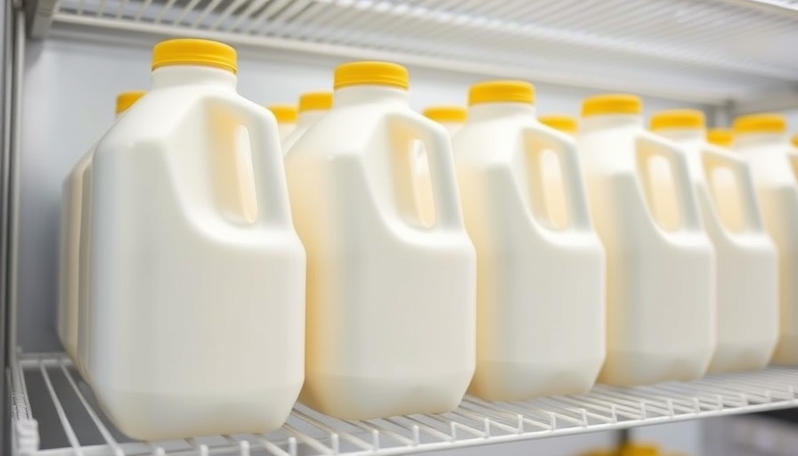 Jugs of water buffalo milk in refrigerator. Homemade Water Buffalo Milk Baby Formula.