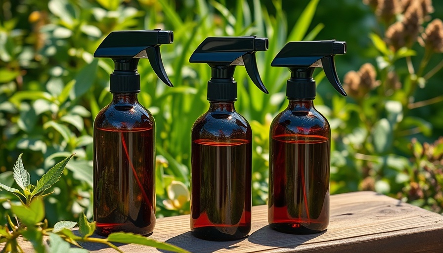 American BeautyBerry Bug Spray bottles in natural garden setting.