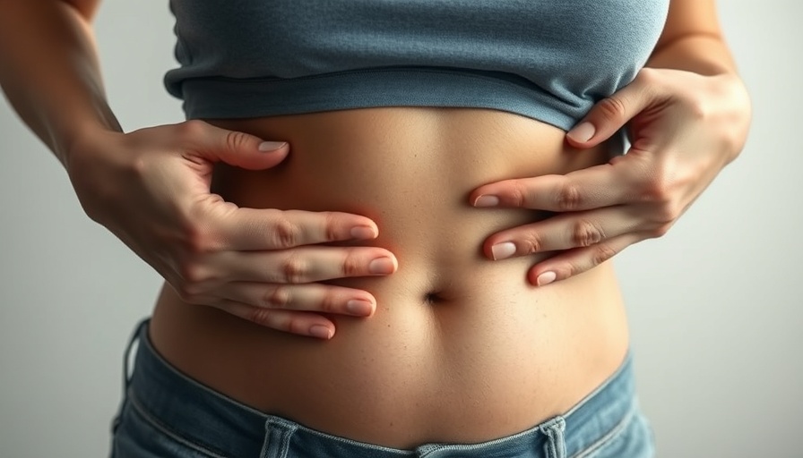 Close-up of pinched belly fat after CoolSculpting, paradoxical adipose hyperplasia concept.