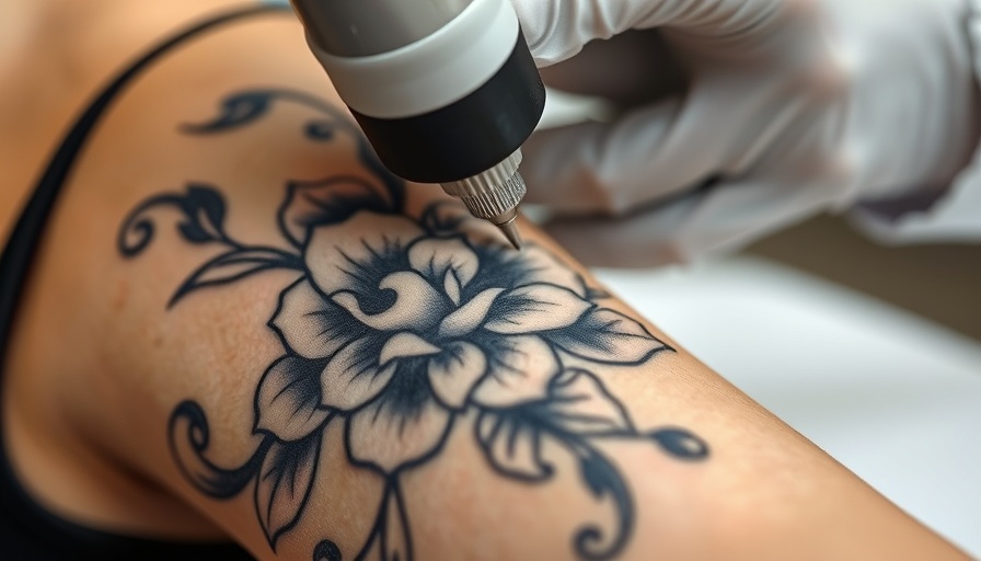 Close-up of laser tattoo removal on an arm with floral tattoo.