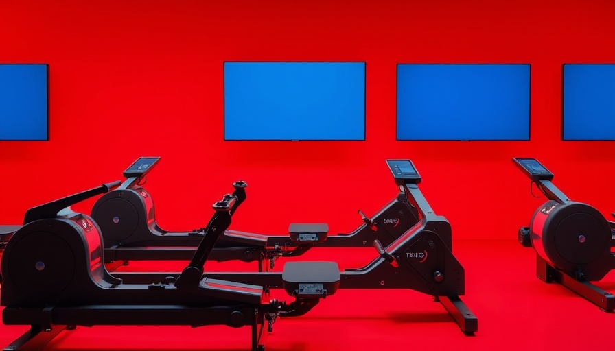 Sleek modern rowing machines for small spaces on a red background.