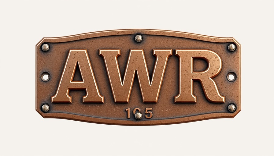 Rustic metal weight plate logo with 'AWR' text