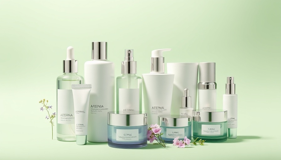 Skincare products containing soothing ingredient artemisia on pastel green background.