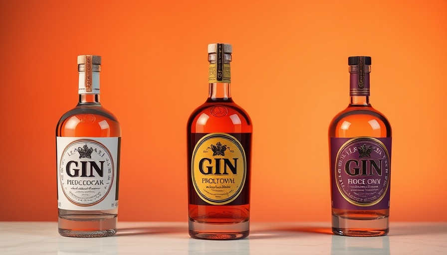 Three artisan gins, best gifts, colorful bottles on gradient backdrop.