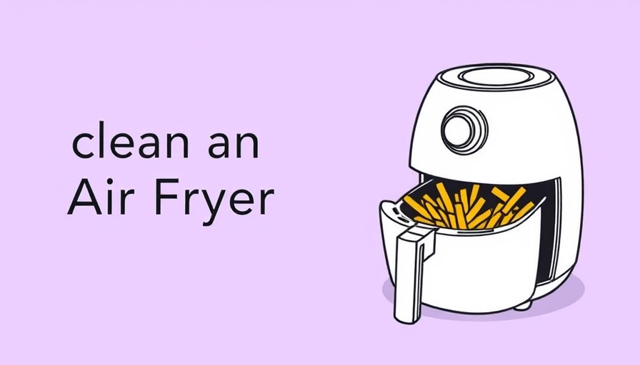 Minimalist air fryer sketch with fries; how to clean an air fryer.