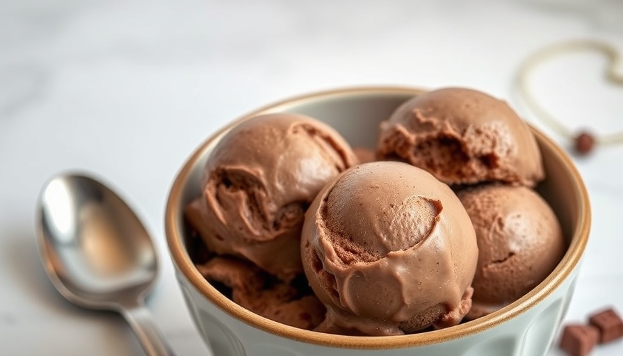 Rich creamy homemade chocolate ice cream scoops in a ceramic bowl.