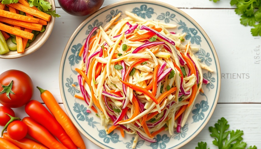 Vibrant fresh coleslaw on patterned plate for Love & Lemons Cooking Club.