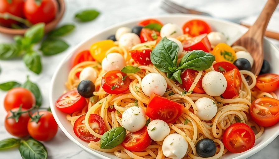 Vibrant pasta salad for Memorial Day recipes with fresh ingredients.