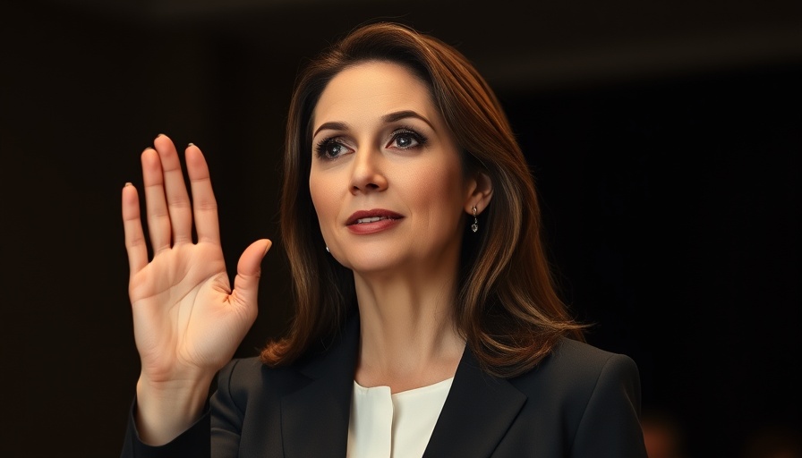 Woman raising hand in formal setting, ethics complaint.