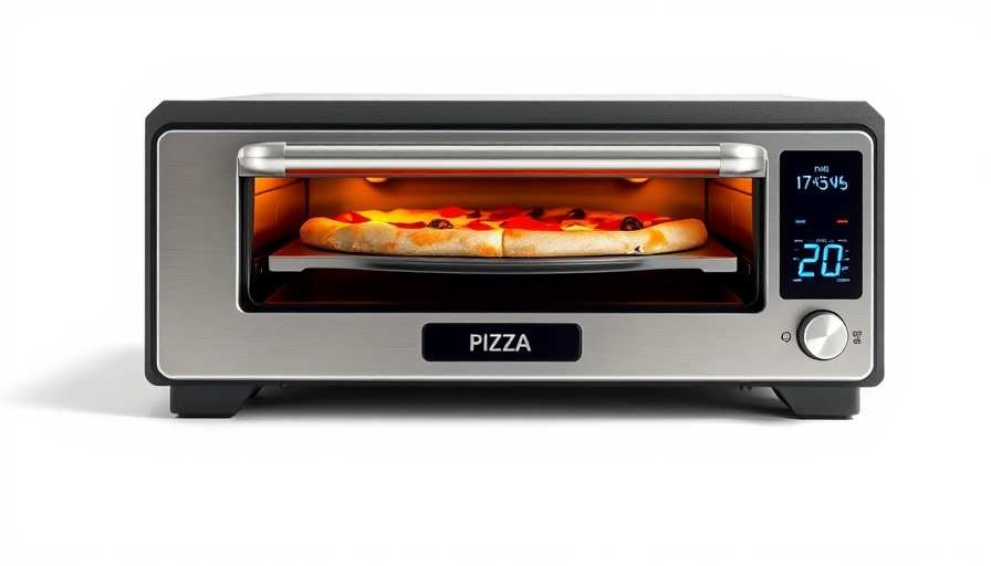 Compact pizza oven, ideal last-minute Father's Day gift, sleek design.