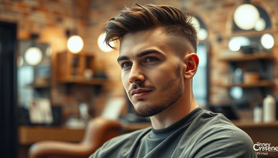 Young man relaxed during haircut in warm barbershop, showcasing summer grooming trends for men.