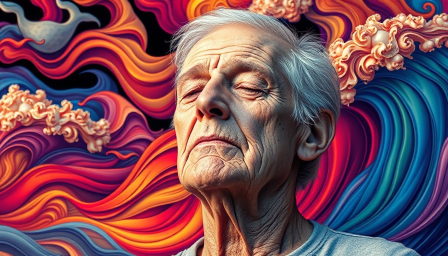 Mindfulness Through Sound: Elder practicing mindfulness in vibrant waves.