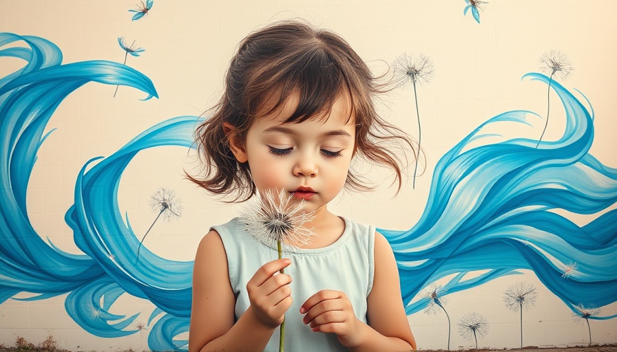 Mural of girl blowing dandelion, symbolizing breathwork healing.