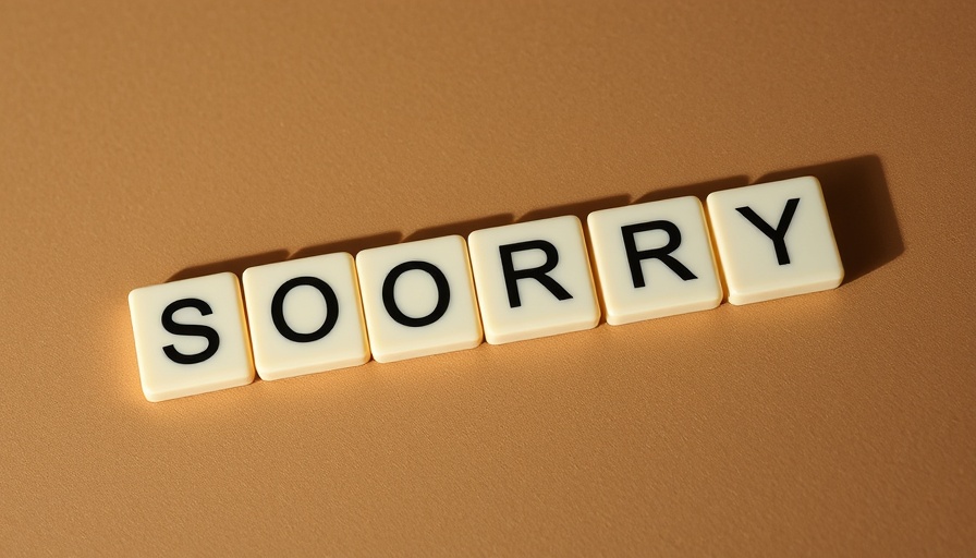 Tile letters spelling 'SORRY' on a brown background, practice forgiveness.