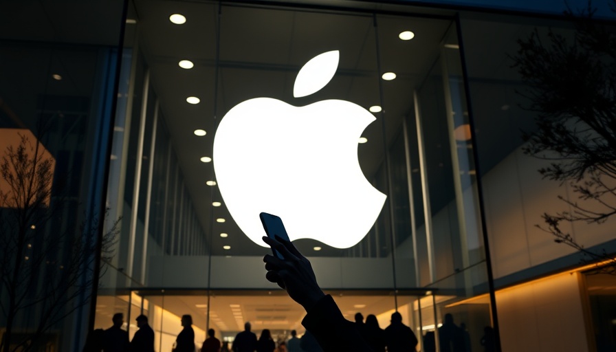 Person outside Apple Store exploring iOS 19 features on smartphone.