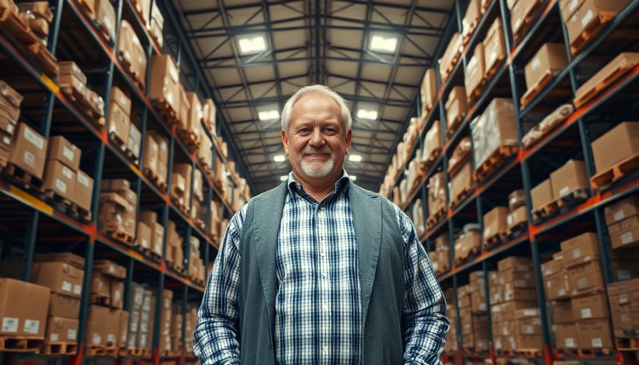 Middle-aged man in warehouse, family toy business fighting Trump's tariffs.