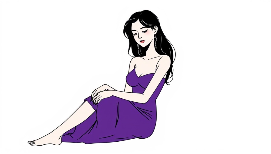Abstract woman seated in purple dress, minimalistic design
