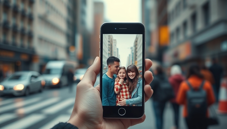 Family photo displayed on phone in NYC street, ICE detentions context.