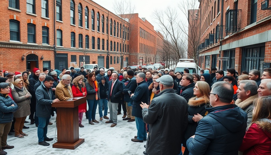 Cuomo NYCHA tenant endorsements gathering outside housing development.