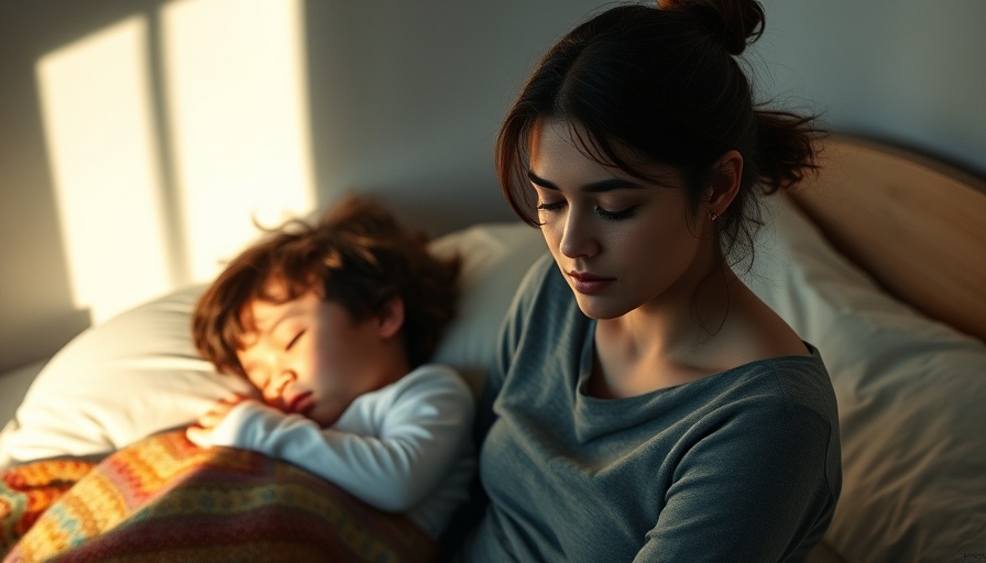 Somber woman sitting on bed beside sleeping child in an early morning setting, related to Straw Netflix Movie.
