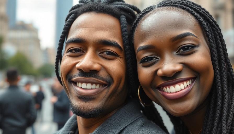 Close-up of smiling man and braided woman outdoors, celebrity gossip.