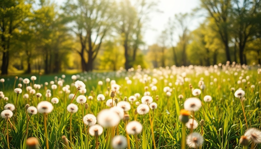 Peaceful meadow with dandelions and trees embodying modern living lifestyle tips.