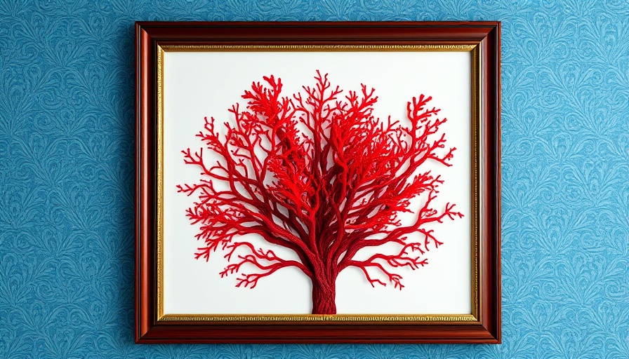 Affordable seaweed artwork framed on blue patterned wall