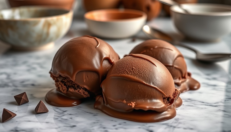 Homemade chocolate ice cream in a ceramic bowl on marble.