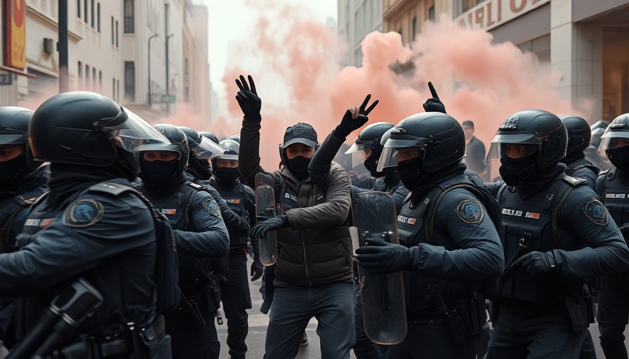 National Guard deployment in Los Angeles clash scene with protesters and police.