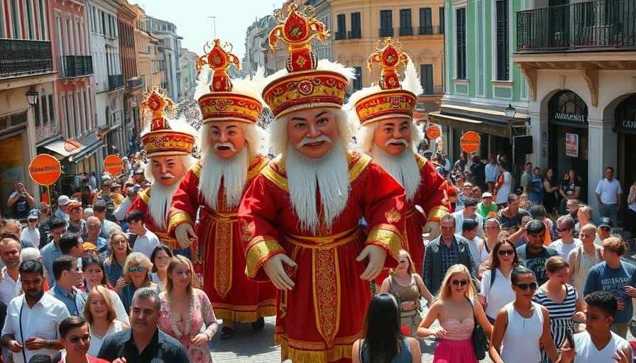 Cultural humility festival with giant figures in traditional dress.