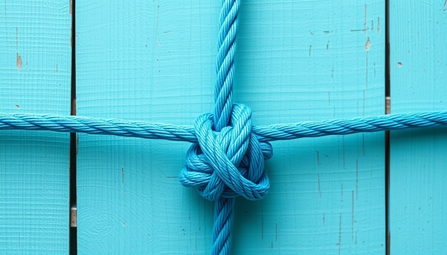 Close-up of blue rope knot on turquoise wood for understanding soul ties