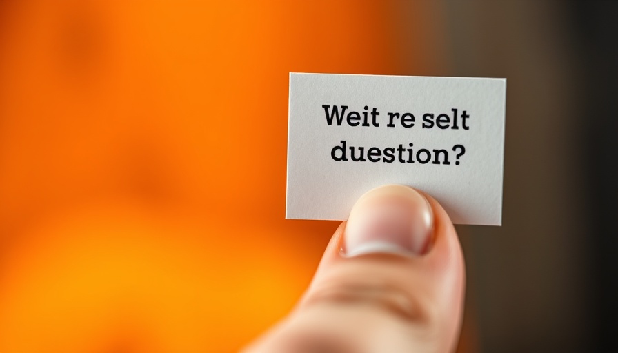 Close-up of a hand holding a reflective question card.
