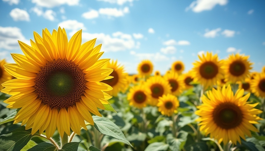 Sunflowers in a field under a clear blue sky.