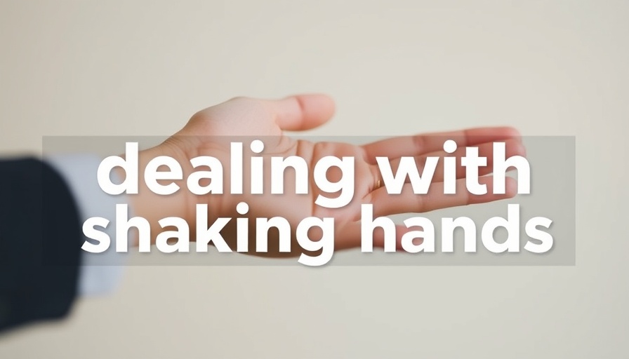 Close-up hand with text 'dealing with shaking hands'.
