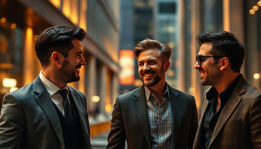 Three stylish men enjoying an elegant gathering - Last-Minute Father's Day Gifts.